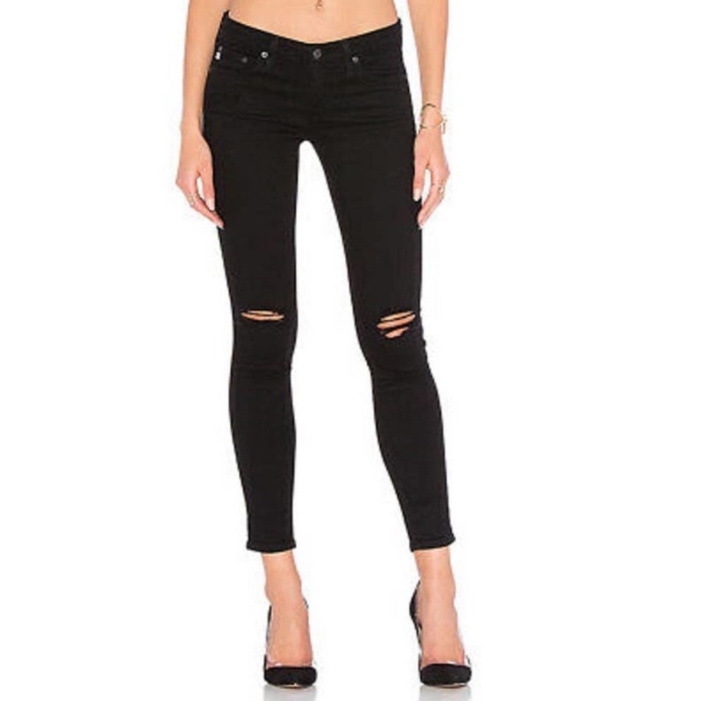 AG Adriano Goldschmied The Legging Ankle Super Skinny Distressed Black Jeans 30